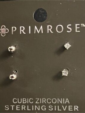 NWT Sterling Silver Cubic Zirconia Stud Earrings 2 pairs